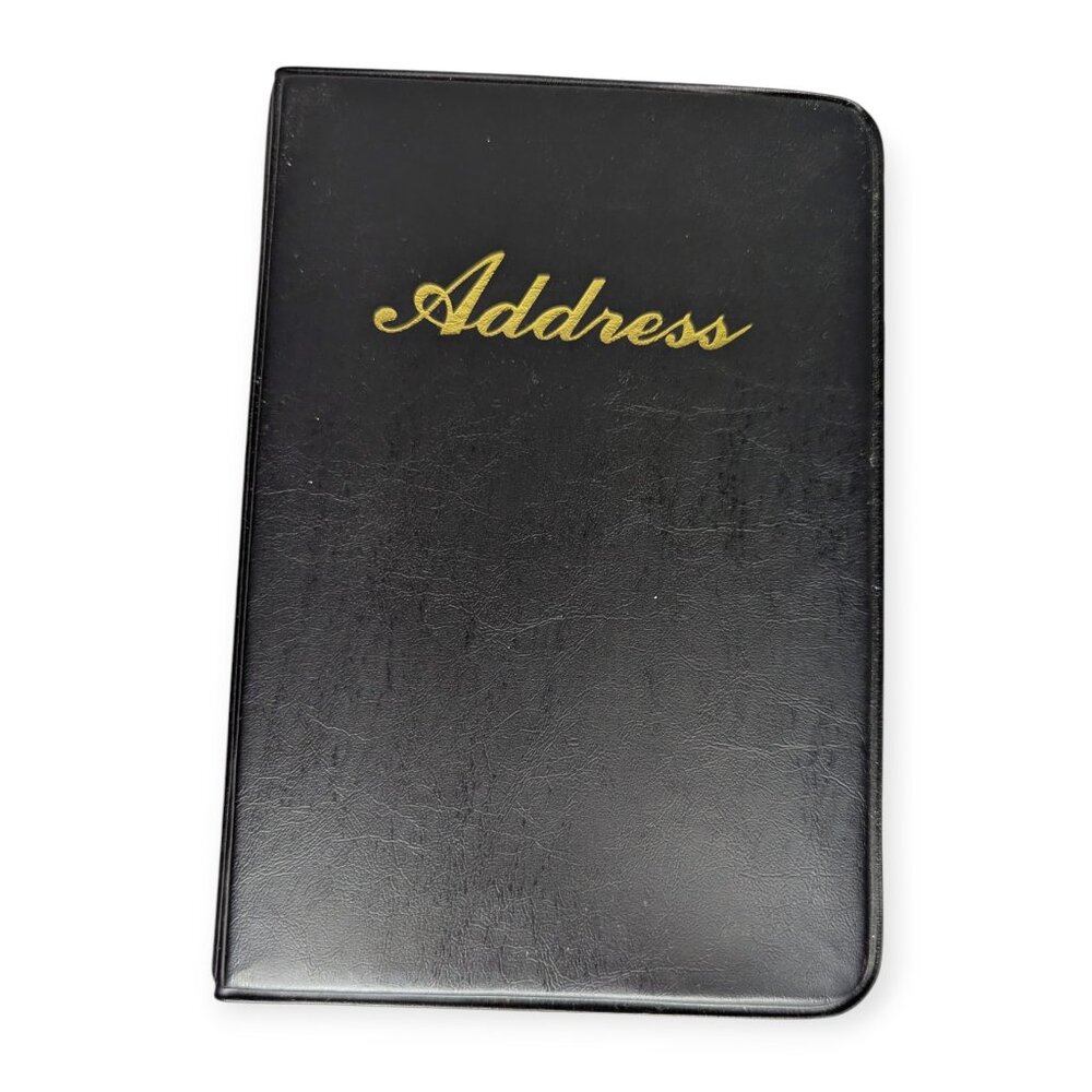 Black Address Spiral Bound Book with Individual Address Cards w/ Gold Lettering